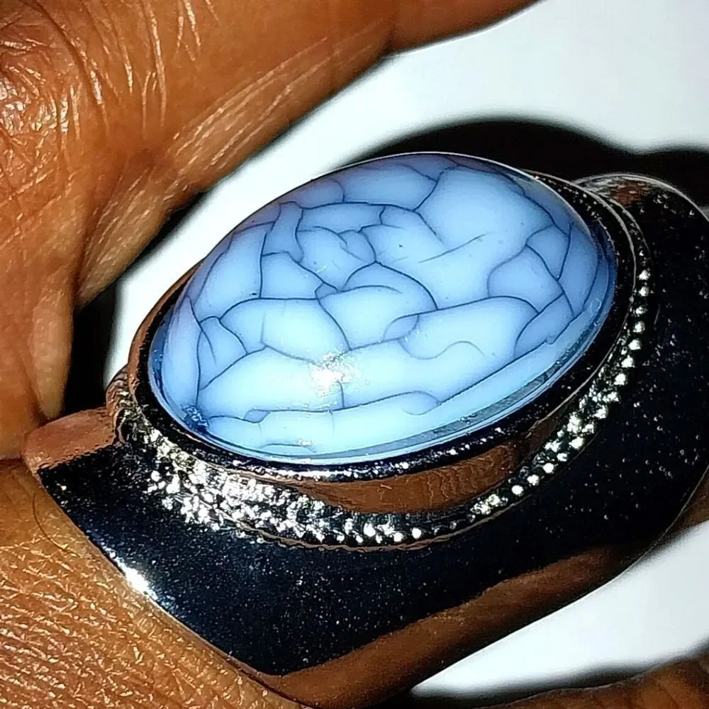 Unisex Bosnian Style Blue Stone Alloy Ring sz 7